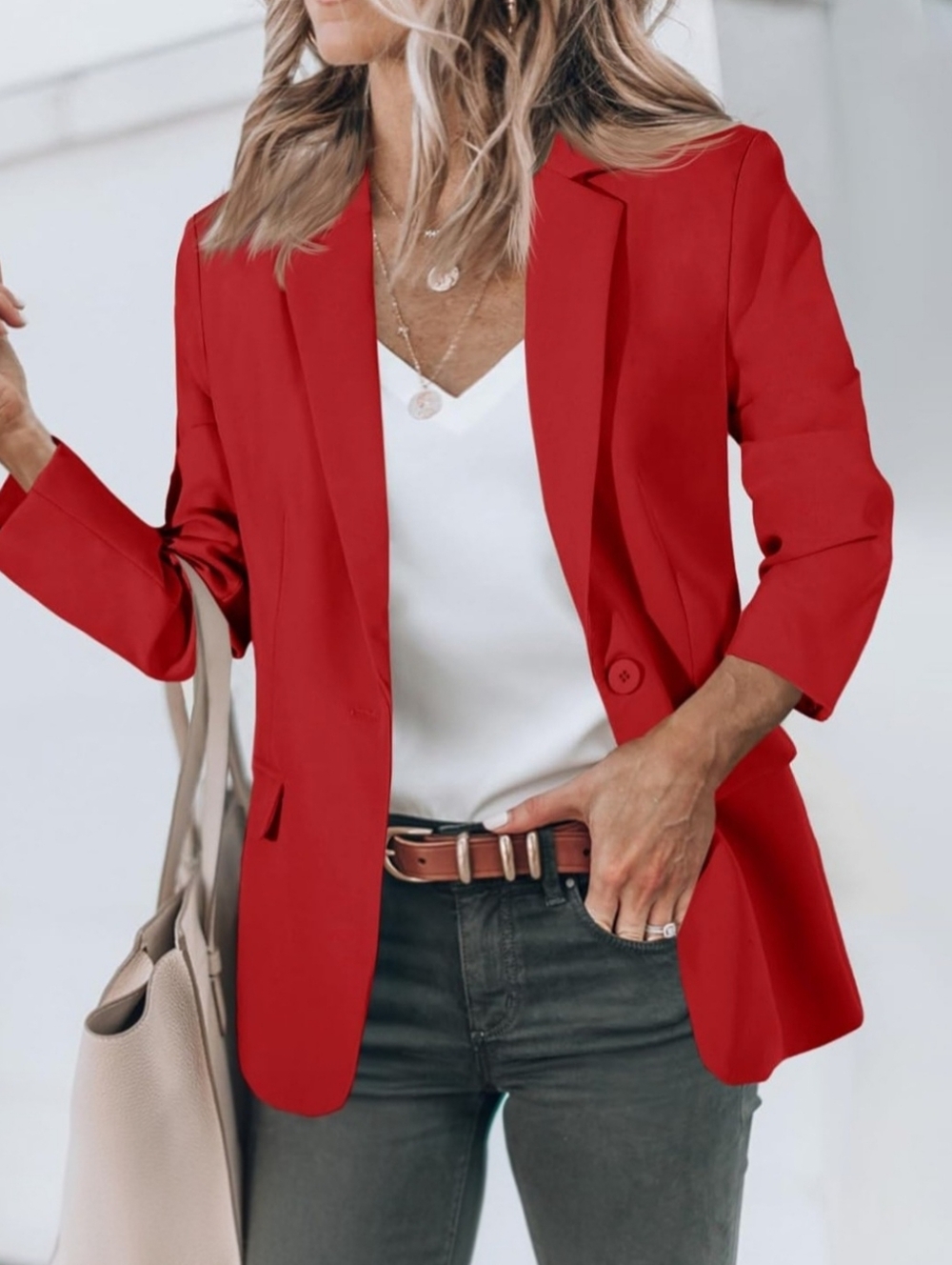 Cicy Bell Red Single Button Blazer Jacket Business Casual Career Size Small